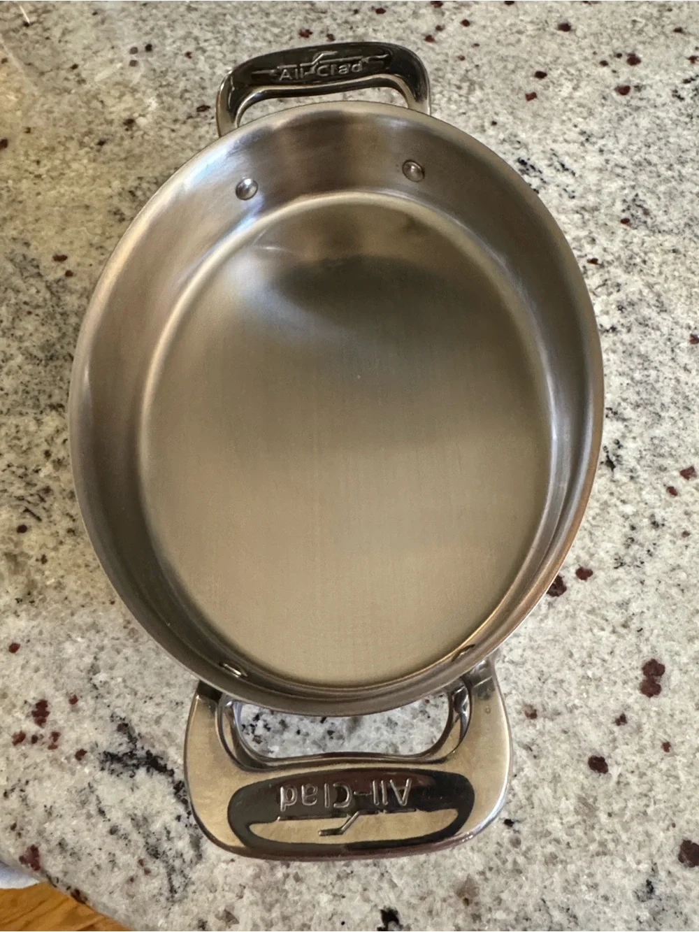ALL CLAD MINI CASSEROLE PANS OVAL STAINLESS STEEL LIKE NEW CAPACITY IS 16 oz